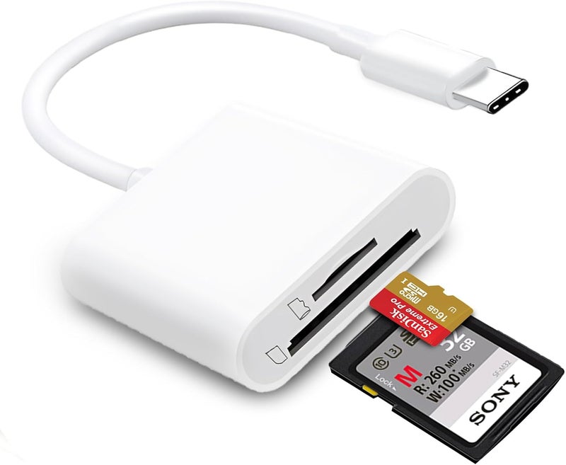 MTIQHS USB C SD Card Reader for iPhone 15/16/17, Dual Card Slots Micro SD Card Reader USB C Support SD and TF Memory Card Adapter, Trail Camera Viewer Memory Card Reader for iPhone 17/iPad/MacBook - Image 1